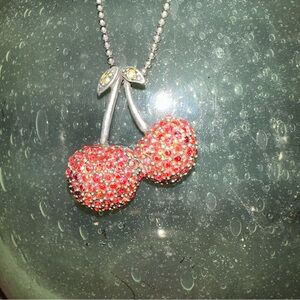 Gun metal cherry rhinestone necklace